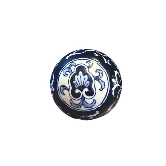 Decorative Blue & White Ceramic Balls With Floral Patterns 4" Diameter Set Of 3 - Picture 3 of 8